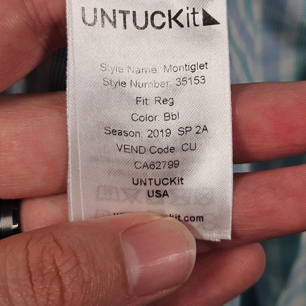 UNTUCKit Button Up Shirt Mens XXL Blue Gingham Check Nylon Performance Pocket - Picture 8 of 10
